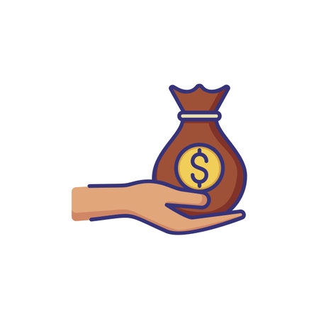 Profit line icon. Sack of money on palm. Finance concept. Can be used for topics like business, income, loan, donationのイラスト素材