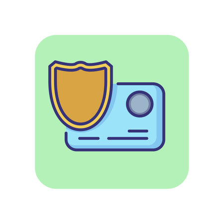 Secure credit card line icon. Shield, plastic card, money. Finance concept. Can be used for topics like safe transaction, payment, bankingのイラスト素材