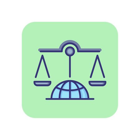 Scales on globe line icon. International tribunal, Supreme court, Human Rights Court. Justice concept. Vector illustration can be used for topics like legal system, legislation, politicsのイラスト素材