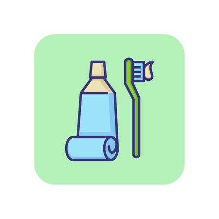 Toothpaste and toothbrush line icon. Dental care, hygiene, routine. Medicine concept. Vector illustration can be used for topics like dentistry, bathroom, productsのイラスト素材