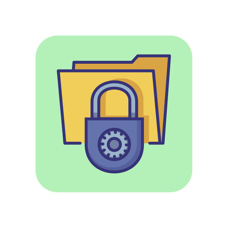 Secure data folder line icon. Lock, padlock, files. Data safety concept. Can be used for topics like information security, database, big dataのイラスト素材