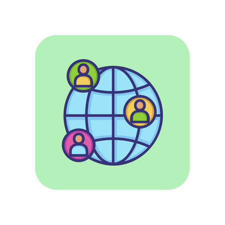Clients worldwide line icon. Globe, planet, people. Global business concept. Can be used for topics like networking, communication, partnershipのイラスト素材
