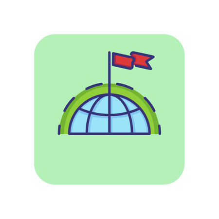 Global success line icon. Flag on northern hemisphere. International leadership concept. Can be used for topics like worldwide business, competition, achievementのイラスト素材