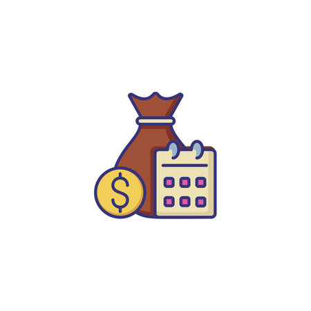 Financial planning line icon. Sack of dollars and calendar. Finance management concept. Can be used for topics like business, budgeting, investment, accountingのイラスト素材