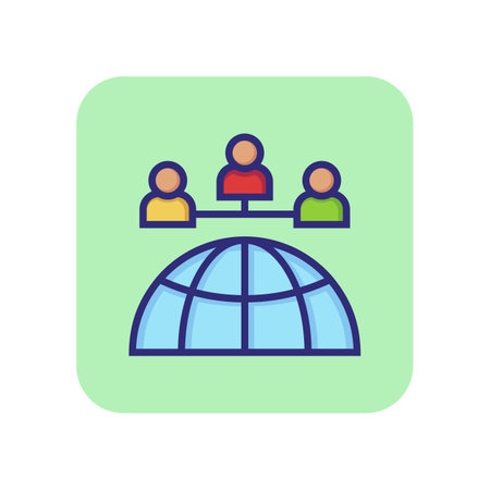 Global leadership line icon. Hemisphere, people, flowchart, globe. Business management concept. Can be used for topics like human resource, international company, organizationのイラスト素材
