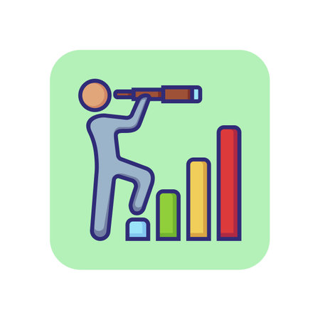 Leader line icon. Bar diagram, stages, man, spyglass. Leadership concept. Can be used for topics like business, management, planning, strategy, career promotionのイラスト素材