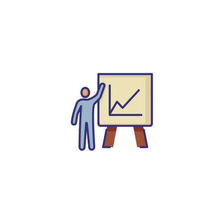 Speaker holding presentation line icon. Graph, analytics, office board. Meeting concept. Can be used for topics like business, marketing, reportingのイラスト素材