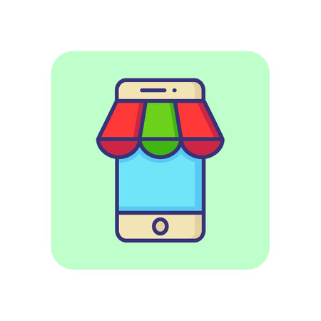 Mobile shop line icon. Online shopping, mobile app, internet shop. Shopping concept. Vector illustration can be used for topics like consumerism, technology, e-commerceのイラスト素材