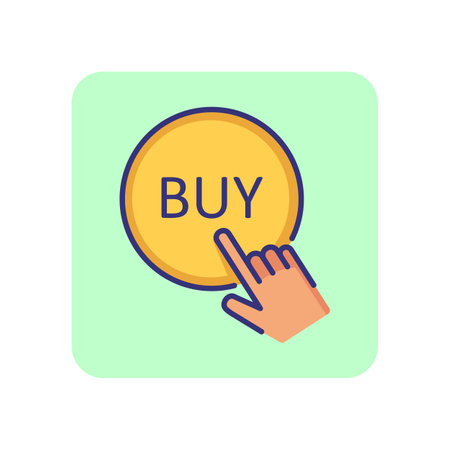Hand pushing buy button line icon. Online shop, buying, sale. Shopping concept. Vector illustration can be used for topics like retail, consumerism, internet serviceのイラスト素材