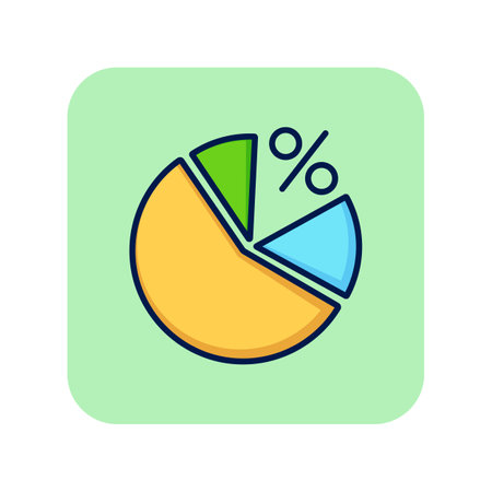 Pie diagram with percent mark line icon. Round diagram with percent on green background. Finance concept. Vector illustration can be used for topics like banking, statistics, presentationsのイラスト素材
