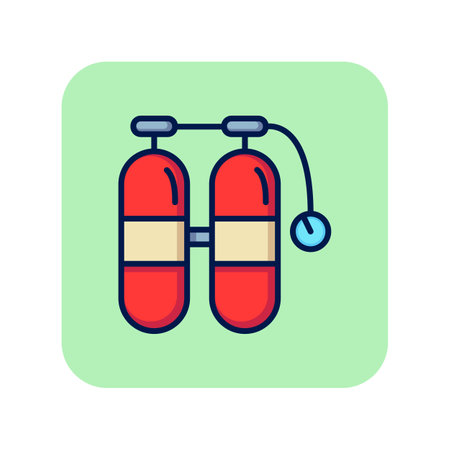 Diving line icon. Two oxygen balloons on green background. Sport concept. Vector illustration can be used for topics like sport, diving, active lifestyleのイラスト素材