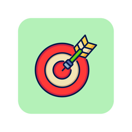 Darts line icon. Arrow in round target on green background. Sport concept. Vector illustration can be used for topics like sport, active lifestyle, gamesのイラスト素材