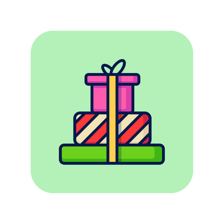 Gifts line icon. Three gifts on green background. Celebration concept. Vector illustration can be used for topics like greeting, festival, party, celebrationのイラスト素材