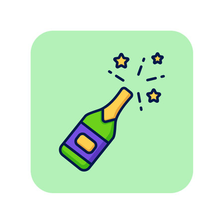 Champagne bottle line icon. Bottle with cork on green background. Celebration concept. Vector illustration can be used for topics like greeting, party, festivalのイラスト素材