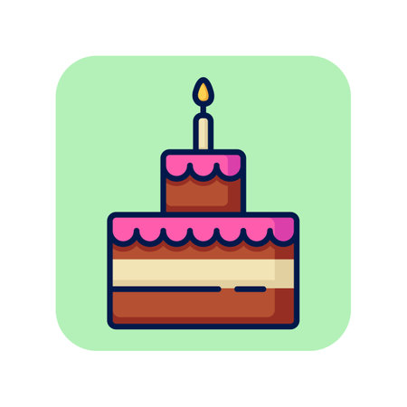 Cake line icon. Birthday pie with candles on green background. Celebration concept. Vector illustration can be used for topics like greeting, festival, birthday partyのイラスト素材