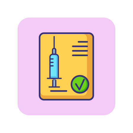 Prescription form with syringe and checkmark line icon. Treatment, remedy, diagnosis. Medicine concept. Vector illustration can be used for topics like medical care, illness, injectionのイラスト素材