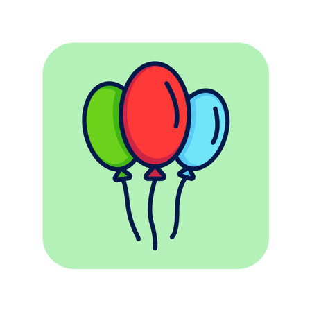 Balloons line icon. Three air balloons on green background. Celebration concept. Vector illustration can be used for topics like greeting, festival, birthday partyのイラスト素材