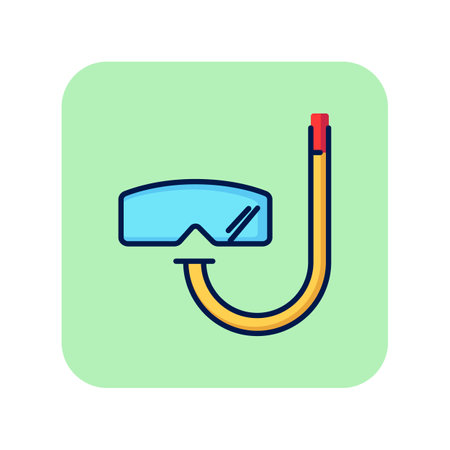 Underwater mask line icon. Diving mask with tube on green background. Sport concept. Vector illustration can be used for topics like sport, diving, activityのイラスト素材