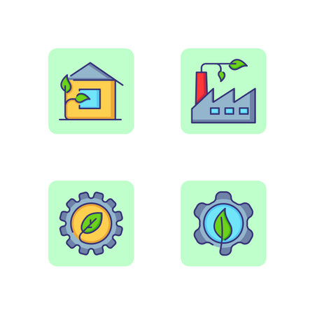 Green technology line icon set. Eco friendly home and factory. Natural energy concept. Vector illustration for web design and appsのイラスト素材