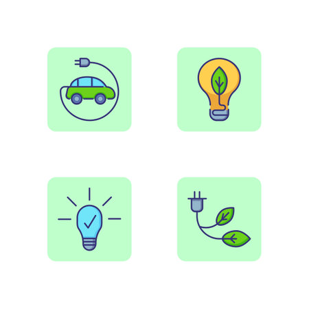 Green energy line icon set. Electric car and alternative energy sources. Environmental protection concept. Vector illustration for web design and appsのイラスト素材