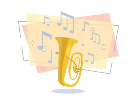 Tuba flat illustration. Brass band, military orchestra, concert. Musical instruments concept. Vector can be used for topics like music, leisure, cultureのイラスト素材