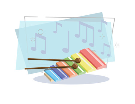 Xylophone flat illustration. Toy, game, folk music. Musical instruments concept. Vector illustration can be used for topics like music, leisure, educationのイラスト素材