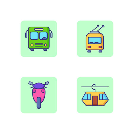 Urban transport line icon set. Bus, trolleybus, funicular and motorcycle. Vehicle concept. Vector illustration for web design and appsのイラスト素材