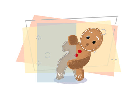 Shocked gingerbread peeking out wall. Curiosity, surprised, astonishment. Can be used for topics like news, expression, cartoonのイラスト素材