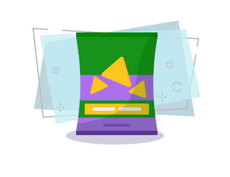 Chips pack illustration. Crunchy, package, packet. Food concept. Vector illustration can be used for topics like snack, supermarket, fast foodのイラスト素材