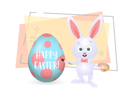 Happy Easter rabbit painting egg. Drawing, creativity, bunny. Can be used for topics like holiday, symbol, artのイラスト素材