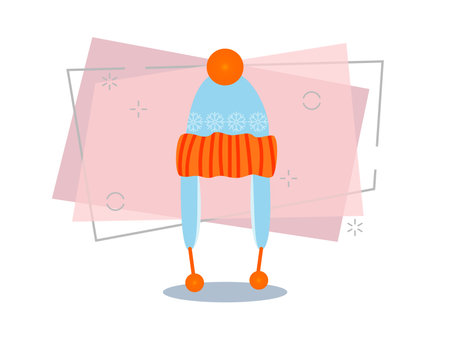 Blue and orange hat illustration. Cloth, accessory, style. Fashion concept. Vector illustration can be used for topics like shopping, wardrobe, winterのイラスト素材
