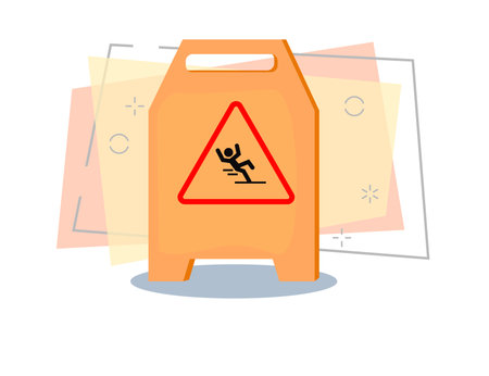 Caution sign illustration. Wet floor, attention, dangerous. Warning signs concept. Vector illustration can be used for precaution, cleaning serviceのイラスト素材