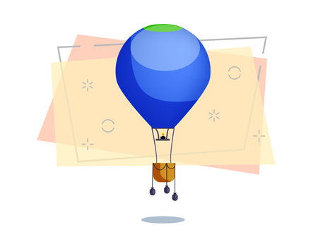 Blue hot air balloon isolated vector. Festival, journey, airship. Aerostat concept. Vector can be used for topics like transportation, aviation, travelのイラスト素材