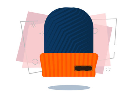 Bright knitted hat illustration. Warm clothing, winter, cold time. Fashion concept. Vector illustration can be used for topics like shopping, wardrobe, winterのイラスト素材