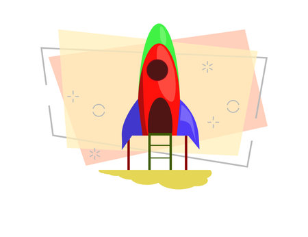 Childs rocket on playground vector. Kindergarten, preschool, amusement park. Childhood concept. Vector illustration can be used for topics like entertainment, leisure, outdoor activityのイラスト素材