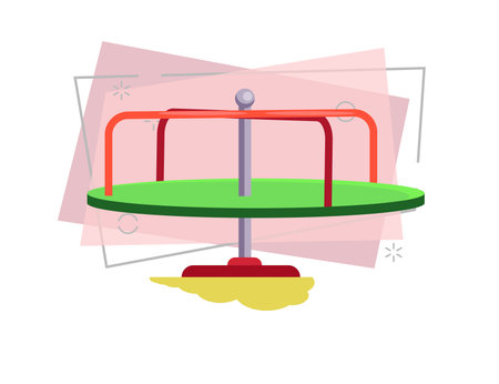 Children spinning merry-go-round vector. Playground, carousel, roundabout. Childhood concept. Vector illustration can be used for topics like entertainment, leisure, outdoor activityのイラスト素材