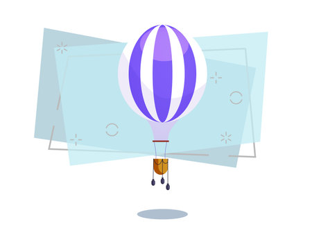 Blue striped hot air balloon isolated vector. Adventure, festival, journey. Aerostat concept. Vector can be used for topics like transportation, aviation, travelのイラスト素材