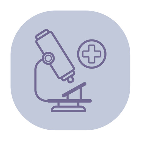 Line icon of microscope alongside health cross symbol, emphasizing connection between science and medicine. Research and healthcare innovation conceptのイラスト素材