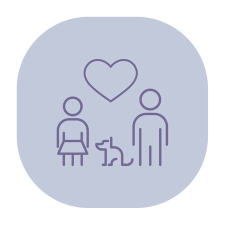 Two figures standing side by side with dog in front, all depicted in simple line style. Love and connection conceptのイラスト素材