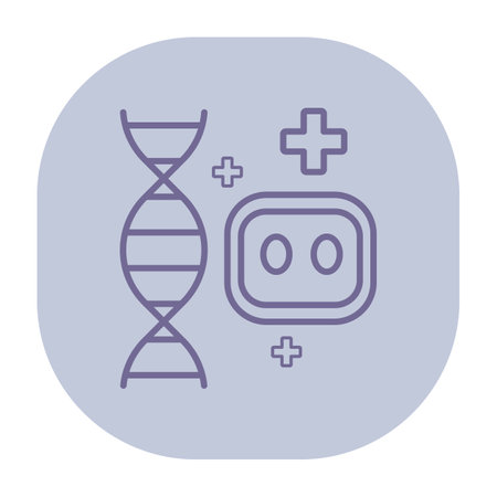 Line icon of robot face alongside DNA strand, symbolizing integration of technology and genetic science. Innovation and future advancements conceptのイラスト素材
