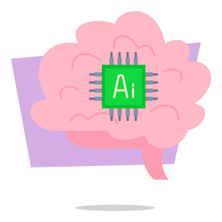 Brain including microchip labeled AI. Integration of technology and cognitive processes in a modern...