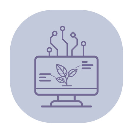 Modern icon of computer screen with plant graphic. Fusion of technology and nature conceptのイラスト素材