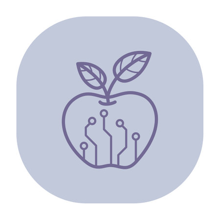 Line icon of apple integrated with digital circuitry. Fusion of nature and technology conceptのイラスト素材