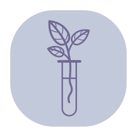 Line icon of laboratory tube with leaves, symbolizing plant growth and sustainability. Perfect for eco-friendly designs and environmental themesのイラスト素材