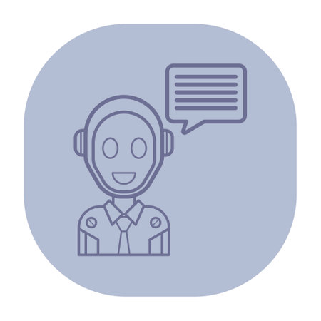 Line icon of cheerful robot with headset and speech bubble. Communication and technology conceptのイラスト素材