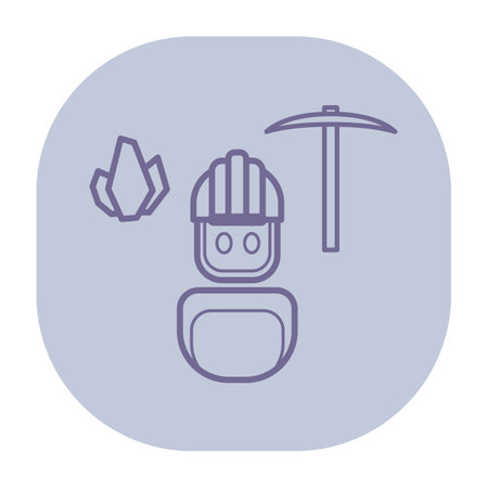 Line icon of robot character equipped with pickaxe and crystal beside it. Mining or exploration conceptのイラスト素材