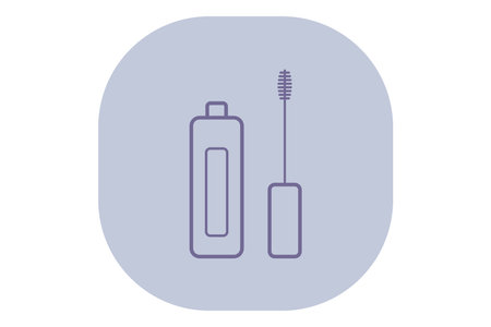 Stylized line drawing of mascara tube next to wand on soft colored background. Beauty and makeup essentials for daily use conceptのイラスト素材