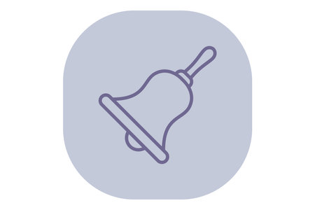 A simple bell icon is depicted on a light blue background. This symbol represents notifications often used in educational settings to indicate alerts or reminders for studentsのイラスト素材