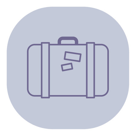 Simple icon of suitcase adorned with travel stickers on muted background. Concept of adventure and spirit of exploration associated with travelのイラスト素材