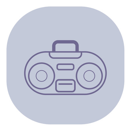 Simple line icon of vintage boombox with rounded edges and distinct speaker designs. Retro music culture, portable sound conceptのイラスト素材